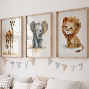 Wall Picture Set of 3 Posters P812 / Safari Adventure Camel Elephant Lion / Children's Room Decoration Wall Pictures Pictures