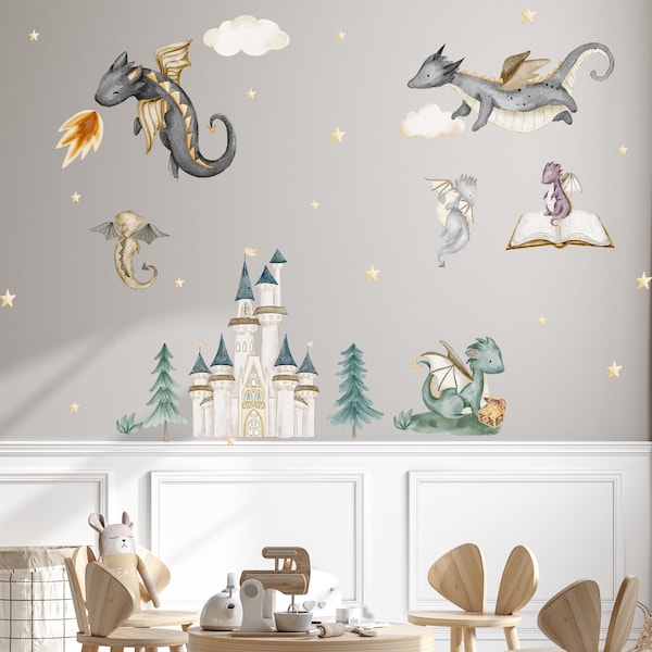 Dragon Wall Decal Children's Room Decoration V371 Wall Sticker Sticker Sticker Dragon Family with Lock