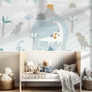 Dino Berge Tapete für das Kinderzimmer Fototapete Wandaufkleber Kindertapete Dinosaurier Berge TP200