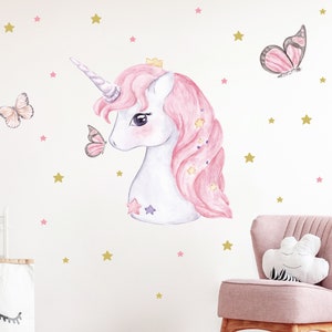 Unicorn & Butterfly Set V255 Wall Decal Sticker Wall Sticker Sticker Border Children's Room Girls' Room Wall Decoration Swarm