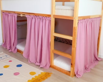 Muslin Curtains / Drapes for IKEA Kura - 100% Organic Cotton - Perfect Fit for Loft Bed & Flat Bed - Kura Bed Hack - Old Pink