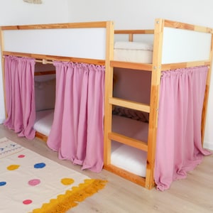 Musselin Vorhänge / Gardine für IKEA Kura - 100% Organische Baumwolle - Passgenau für Hochbett & Flachbett - Kura Bett Hack - Altrosa