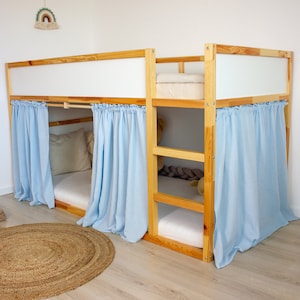 Musselin Vorhänge / Gardine für IKEA Kura - 100% Organische Baumwolle - Passgenau für Hochbett & Flachbett - Kura Bett Hack - Himmelblau