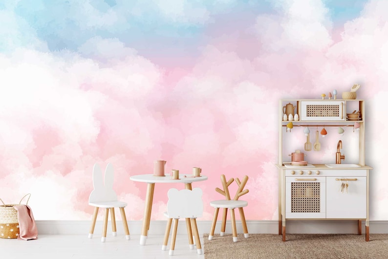 Pastel Clouds Sky Wallpaper Wall Sticker Mural Nursery Kids Room Decor ...