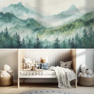 Foresta di abeti carta da parati per la camera dei bambini foto carta da parati adesivo da parete carta da parati per bambini foresta montagne di abeti baby room TP179