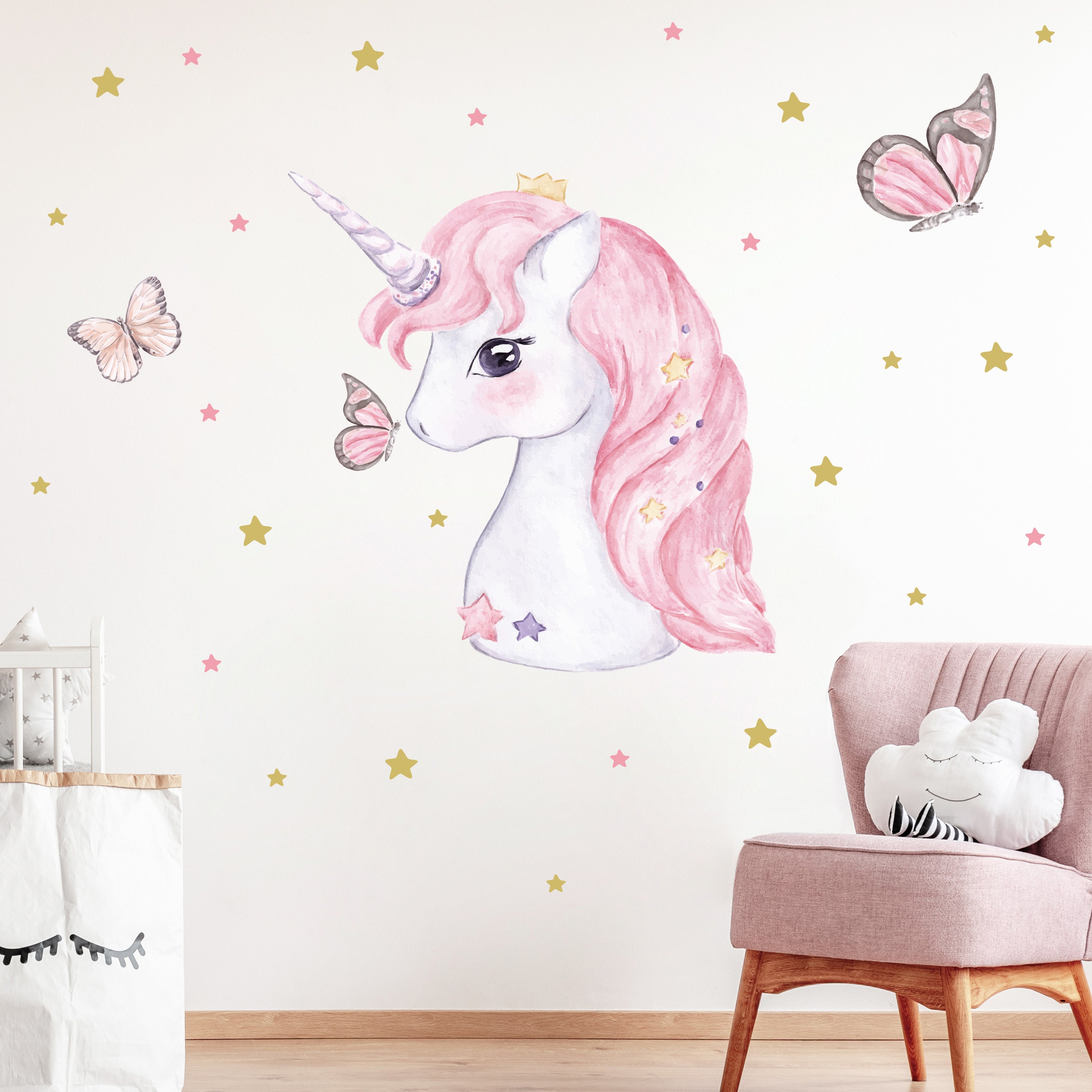 Unicorn & Butterfly Set V255 Wall Decal Sticker Wall Sticker Sticker Border  Children\'s Room Girls\' Room Wall Decoration Swarm - Etsy