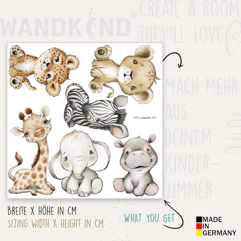 Safari Wall Decal Nursery Baby Giraffe Lion Elephant Hippo Leopard ...