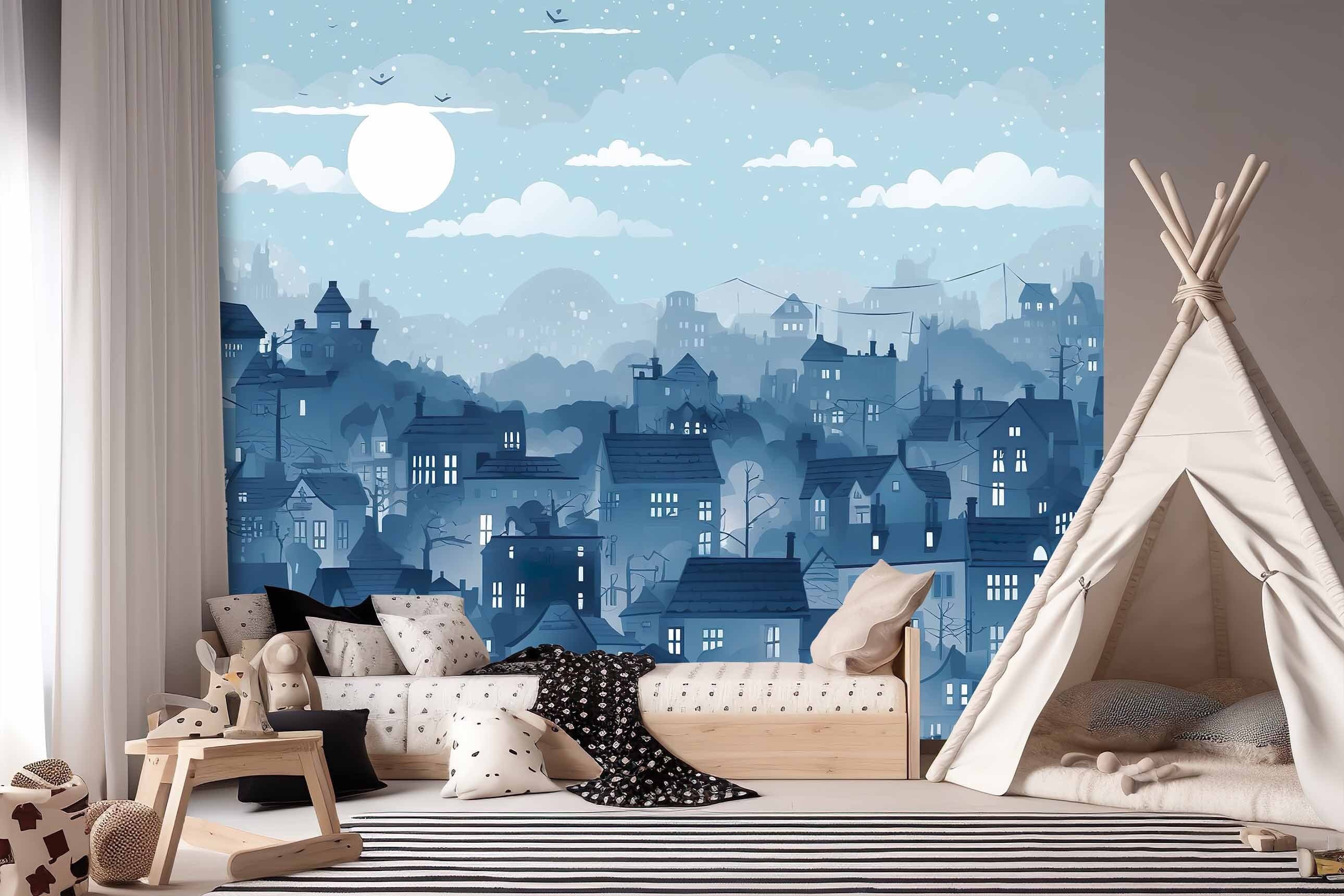 Blaue Stadt Tapete für das Kinderzimmer Fototapete Kindertapete Deko  Babyzimmer Jungs Jungenzimmer TP149 - Etsy Österreich, image size:2580x1720