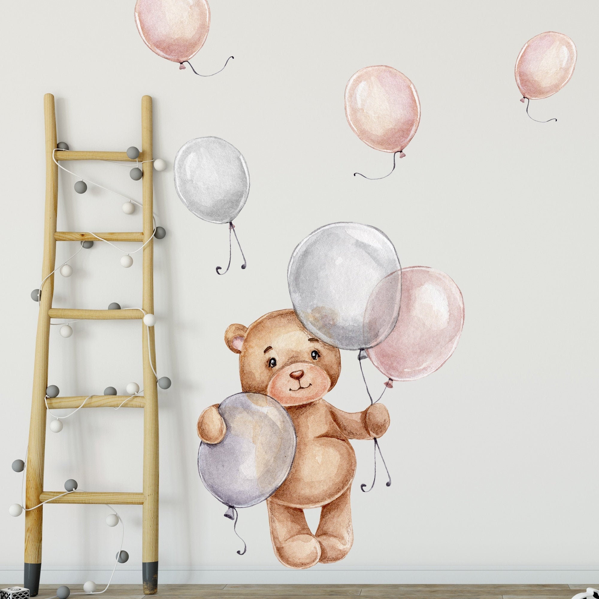 Bär mit Ballons V271 Wandtattoo Kinderzimmer Wandaufkleber Sticker  Aufkleber Sternen Teddy Teddybär Luftballon Ballon Luftballons Sticker -  .de