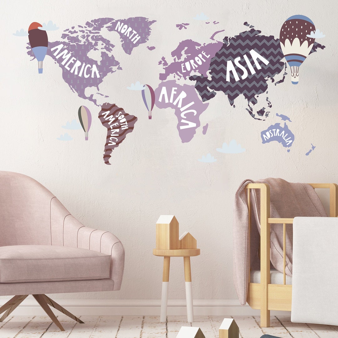WORLD MAP Wall Sticker V177 Wall Decal Sticker Children's Room Baby ...
