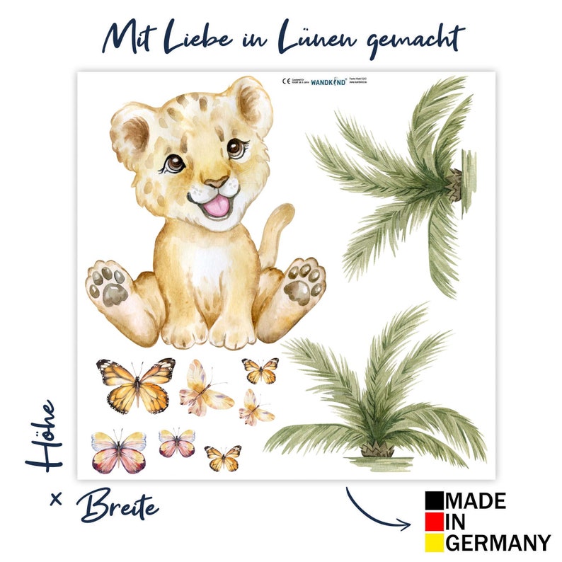 Löwe & Schmetterlinge V357 Wandtattoo Kinderzimmer Wandaufkleber Sticker Aufkleber mit Sterne Löwen Safari Löwenwelpe Baby zdjęcie 2