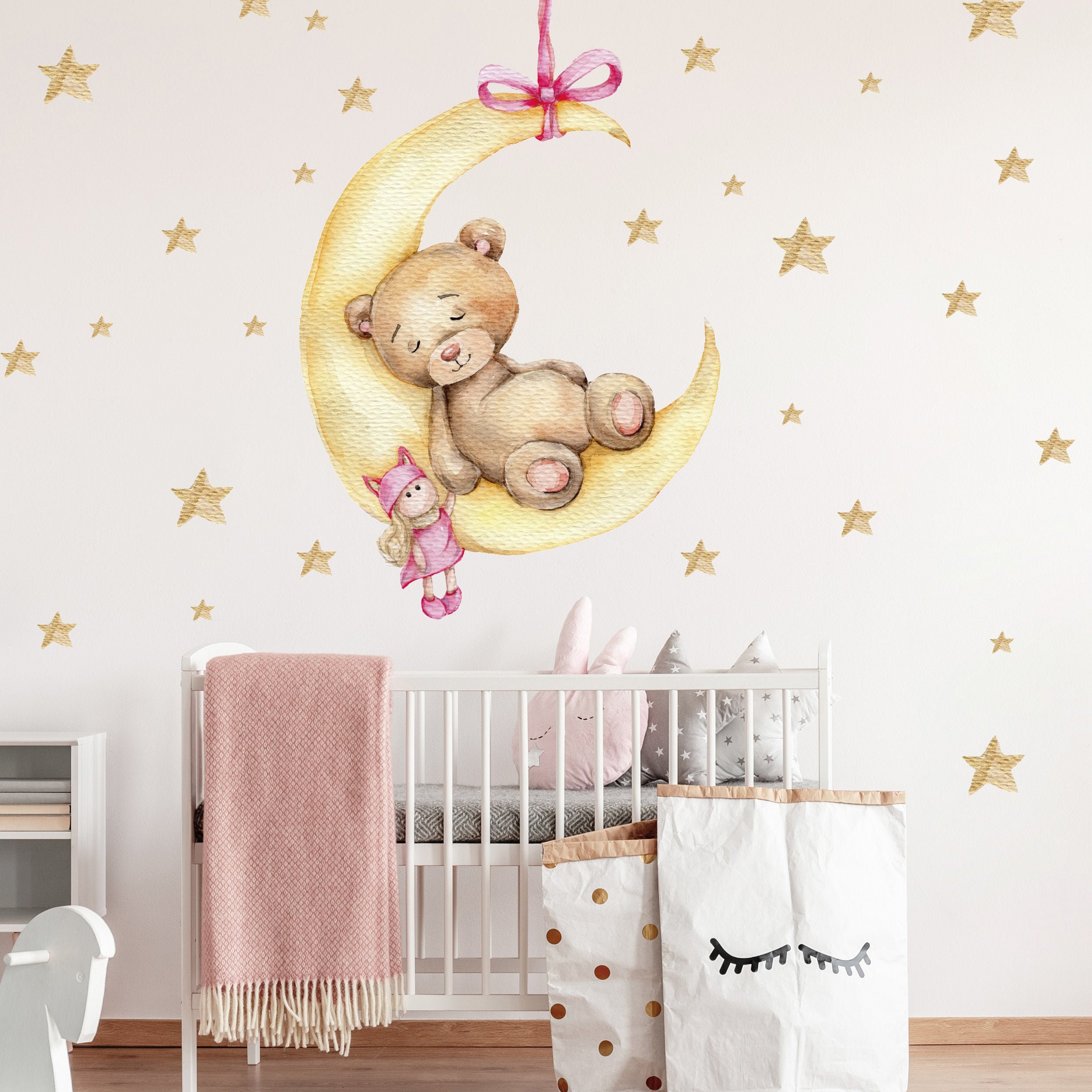 Orso e luna adesivo decorativo adesivi murali bambini per camera