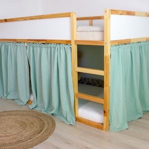 Musselin Vorhänge / Gardine für IKEA Kura - 100% Organische Baumwolle - Passgenau für Hochbett & Flachbett - Kura Bett Hack - Altmint
