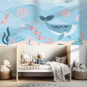 Creature marine carta da parati per la camera dei bambini foto carta da parati adesivo da parete carta da parati per bambini mondo sottomarino pesce mare baby room TP258