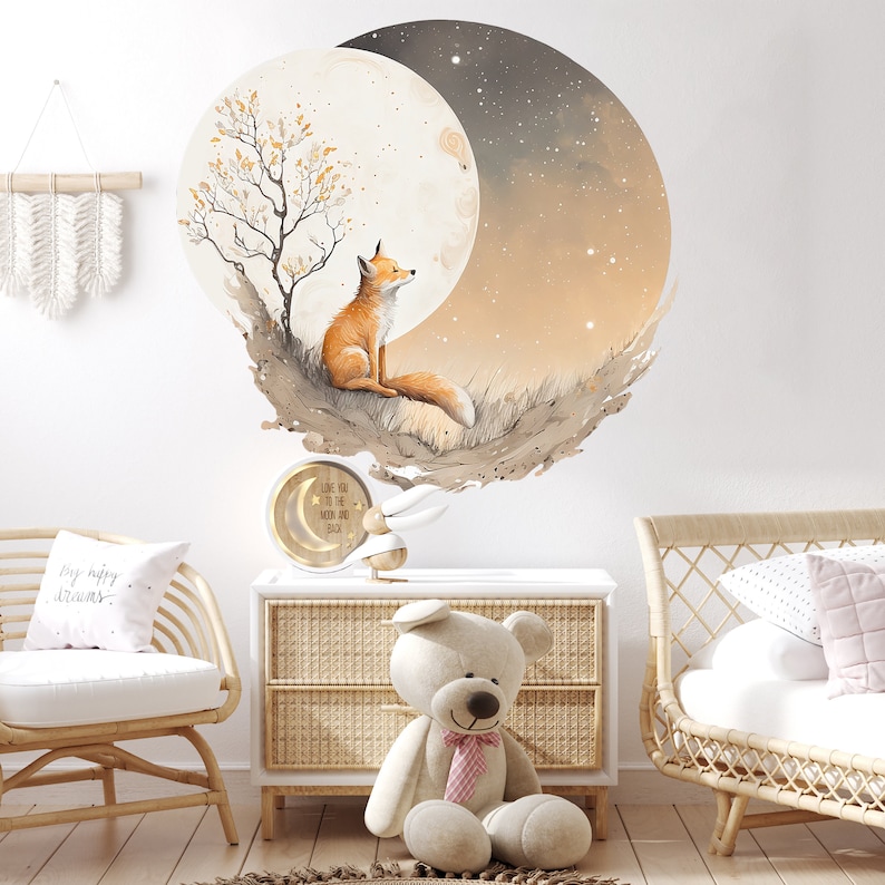 Fox wall sticker children's room wall sticker sticker moon round V411 image 4