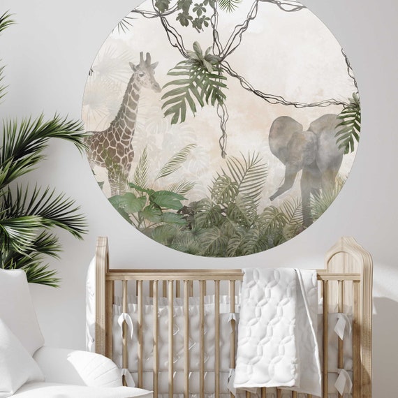 Muursticker voor kinderkamer Baby Olifant en Giraffe op de maan