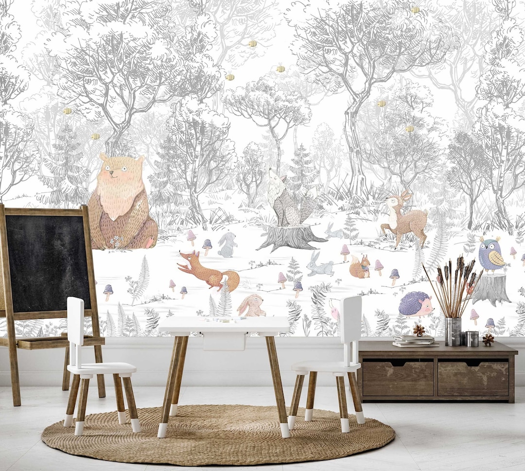 Woodland Wallpaper Wall Sticker Mural Nursery Kids Room Decor ...