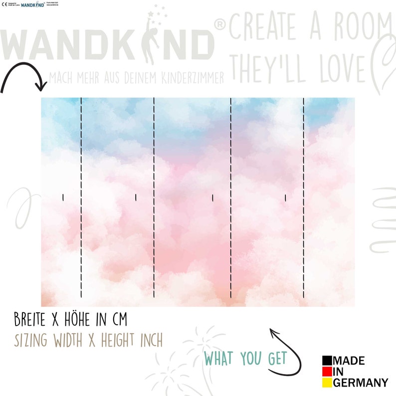 Pastel Clouds Sky Wallpaper Wall Sticker Mural Nursery Kids Room Decor ...