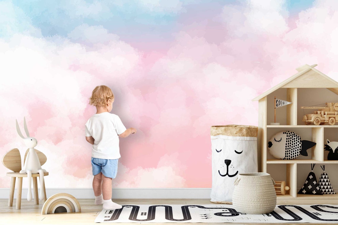 Pastel Clouds Sky Wallpaper Wall Sticker Mural Nursery Kids Room Decor ...