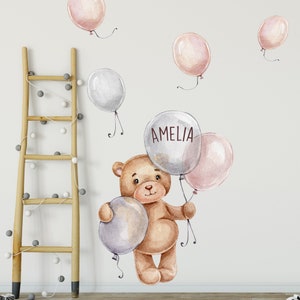 Orso con palloncini e nome desiderato V367 Stanza dei bambini Adesivo adesivo Adesivo Adesivi Regali personalizzati con nome immagine 3