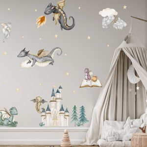 Dragon Wall Decal Children's Room Decoration V371 Wall Sticker Sticker Sticker Dragon Family with Lock image 3
