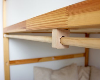 Vorhangstange für IKEA Kura - Kiefer Gardinenstange - Passgenau für Hochbett & Flachbett - Stange für Kura Bett Hack