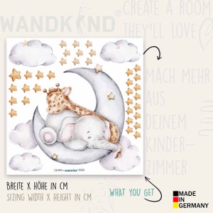 Elefant und Giraffe auf dem Mond V325 Wandtattoo Kinderzimmer Wandaufkleber Sticker Aufkleber mit Sternen Halbmond Elephant Babyzimmer zdjęcie 2