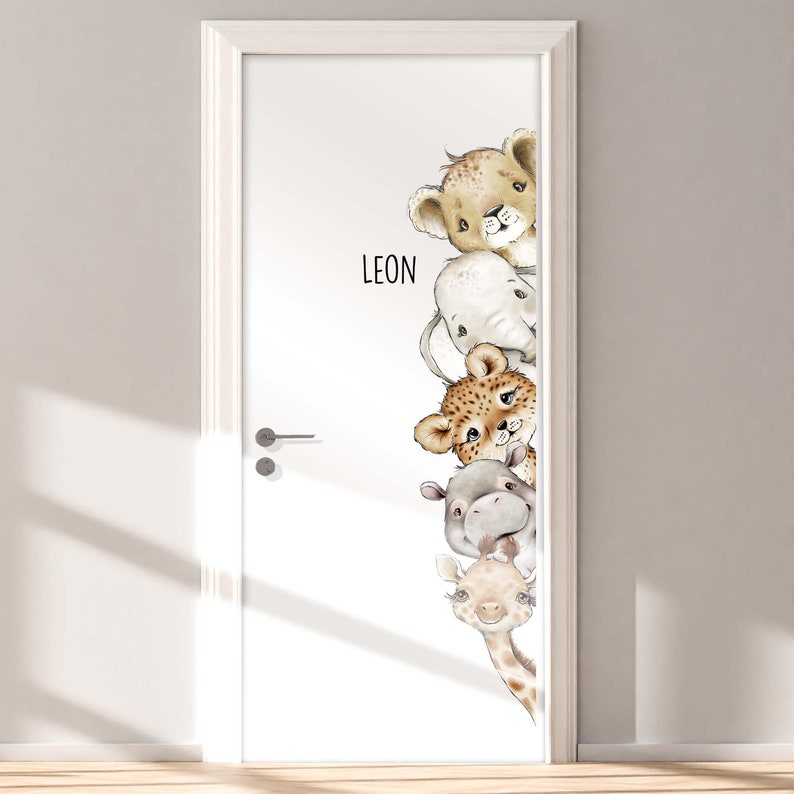 Door Sticker Children's Room T101 Baby Giraffe Lion Etsy