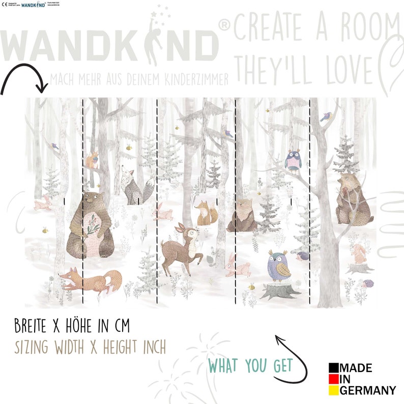 Woodland Wallpaper Wall Sticker Mural Nursery Kids Room Decor ...