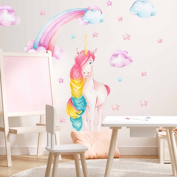 Unicorno con arcobaleno Wall Decal Camera dei bambini V380 Adesivo murale Adesivo  Adesivo Baby Room Unicorno -  Italia