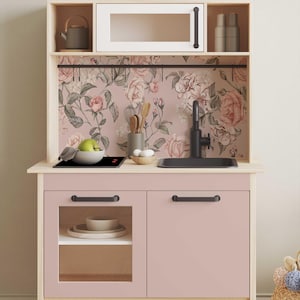 Sticker IKEA DUKTIG children's kitchen play kitchen adhesive film furniture film sticker children's room roses (furniture not included) IKK-K734