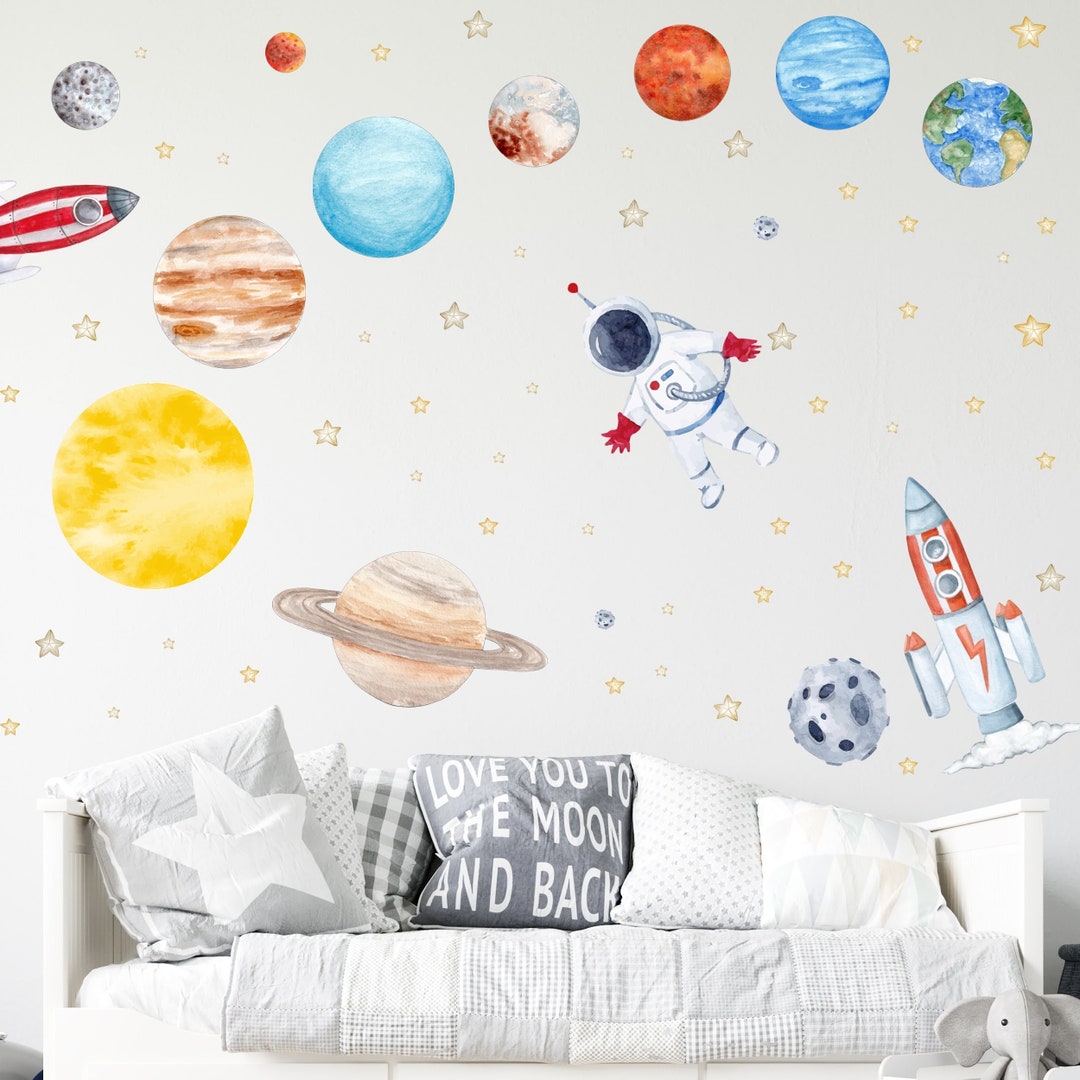 Solar System V315 Astronaut Wall Decal Space Rocket Sticker Kids Room ...