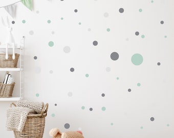 Adesivi Da Parete Per Cameretta 120 Pezzi Motivo Pois Blu E Grigio Rimovibili Sicuri Decorazione Facile 491622