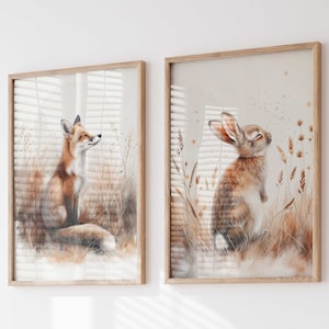 Waldtiere Poster 2er Set Wandbild P2010 Hase Fuchs / Kinderzimmer Deko Wandbilder Bilder