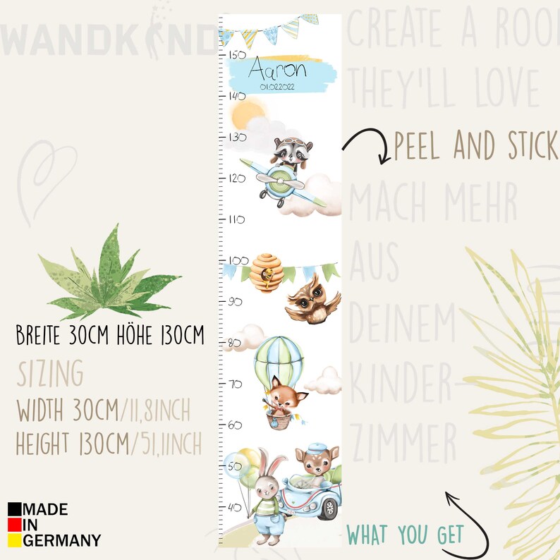 Measuring Sticker Decal Wall Decal Measuring Bar Customizable Children's Room Forest Animals ...