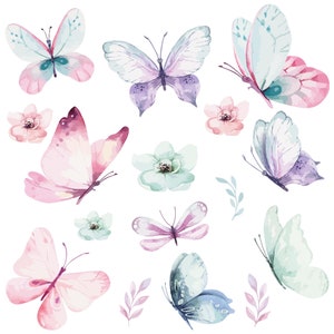 Schmetterling Set mit Pflanzen V220 Wandtattoo Aufkleber Wandaufkleber Sticker Bordüre Kinderzimmer Mädchenzimmer Wand Deko Schwarm zdjęcie 4