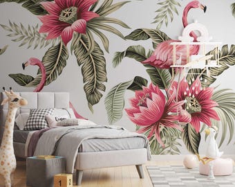 Flamingo Wallpaper for Children's Rooms - Mural Wall Decal Kids Wallpaper - Perfect for Baby Nursery TP254