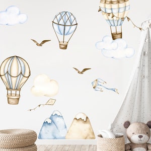 Hot Air Balloon Retro V334 Wall Sticker Wall Decal Sticker Wall Foil Children&#39;s Room Decoration Balloon Clouds