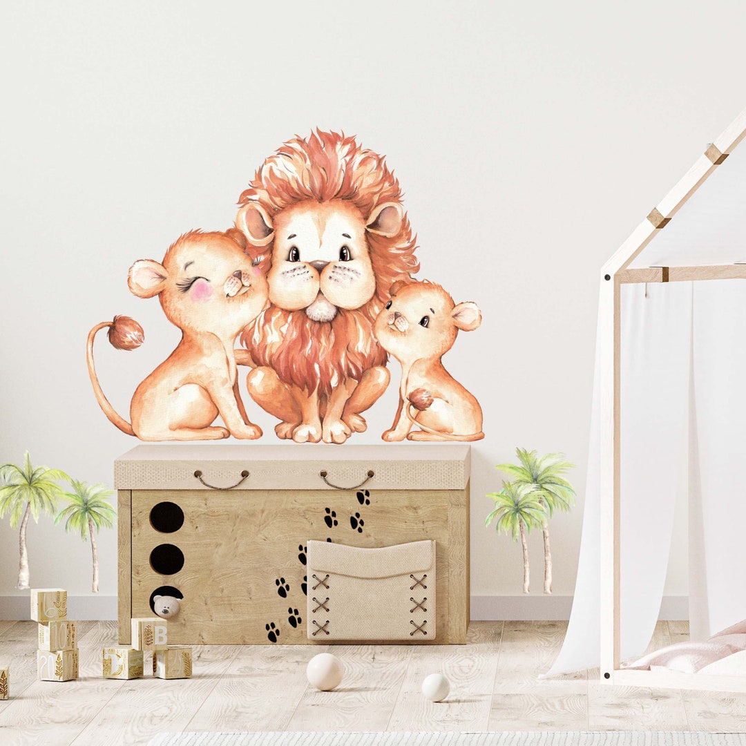 Wall Sticker Children's Room V373 Lion Family Lion Mom Dad and Child ...