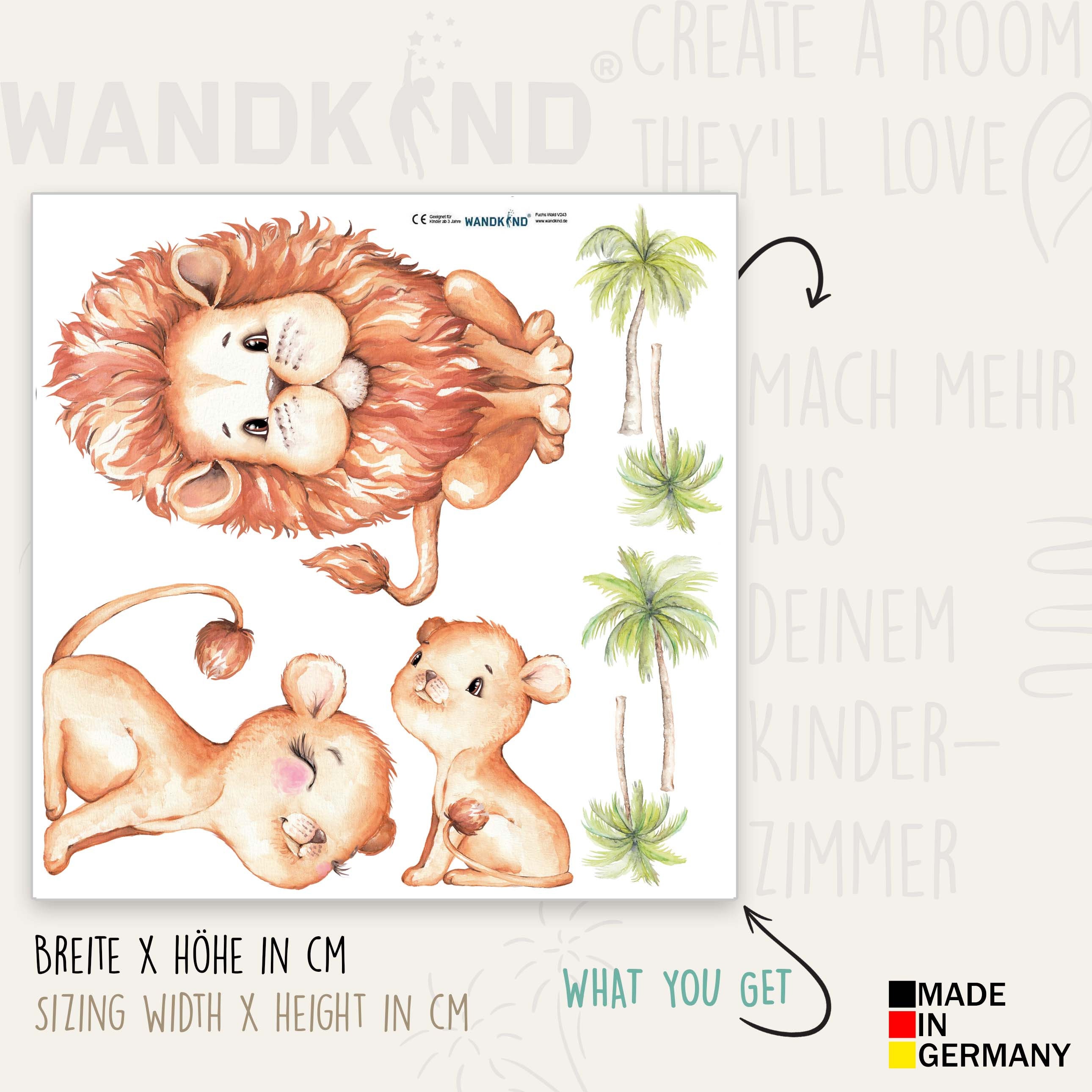 Wall Sticker Children's Room V373 Lion Family Lion Mom Dad and Child ...