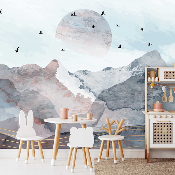 Mountains Wallpaper Wall Sticker Mural Nursery Kids Room Decor Decoration Baby TP123