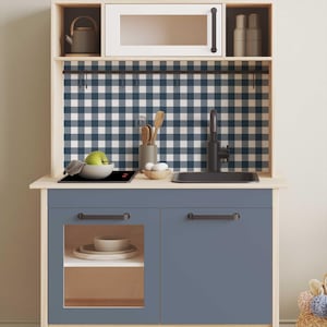 ステッカー IKEA DUKTIG 子供用キッチン おままごとキッチン 粘着フィルム 家具 フィルムステッカー 子供部屋 (家具は含まれません) チェック柄 IKK-K731