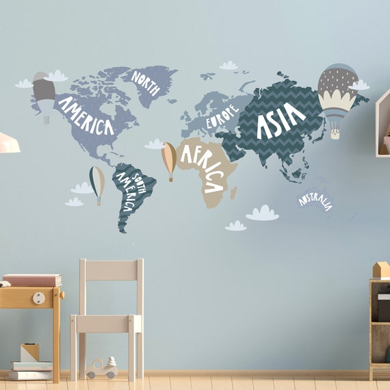 Mappa del mondo Con Dei Paesi Nome Inglese Da Parete Adesivi Per Ufficio  Aula Studio Room