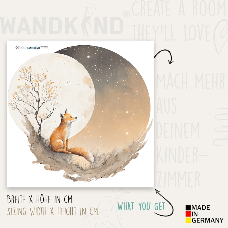 Fox wall sticker children's room wall sticker sticker moon round V411 image 2