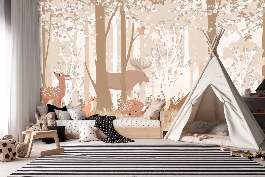 Woodland Wallpaper Wall Sticker Mural Nursery Kids Room Decor ...