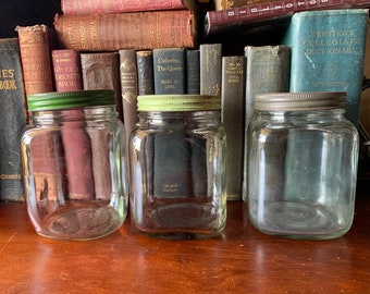 Vintage Set of 3 Coffee Jars - Storage Jars, Glass Jars with Metal Lids