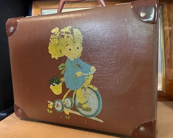 Vintage Children's Suitcase, Train Case, Port - Hard Case Suitcase for decor, beauty, trinkets, craft, treasures