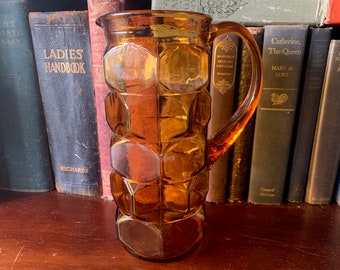 Vintage Amber Honeycomb Pressed Glass Jug, Pitcher, Mid Century Modern, Retro, Unique