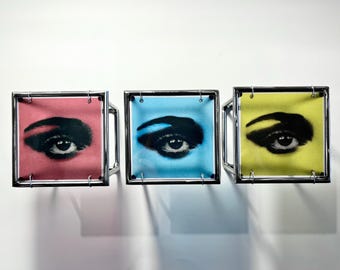 Pop Art Eye Cube Sculpture: Colorful Metal Wall Art Trio