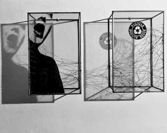 Handmade Metal Wall Art Diptych by Furst_Ori with Woven Thread and Original Collage